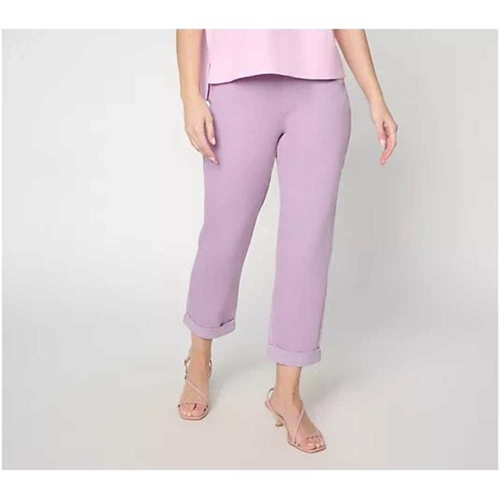 LOGO by Lori Goldstein Regular Color Pull On Boyfriend Jeans Wisteria, 14